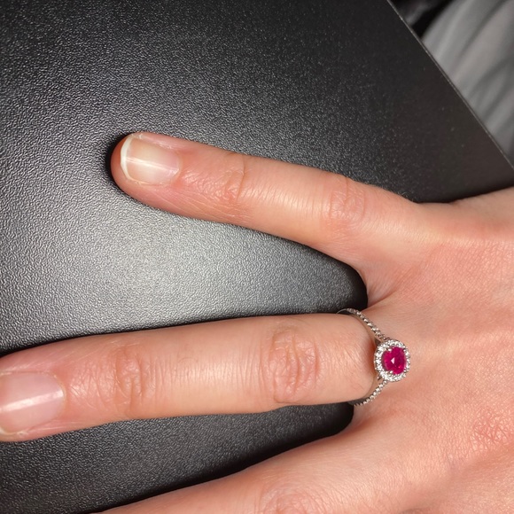 Diamond halo for round ruby 14k white gold pavé setting size 7 - Picture 5 of 7